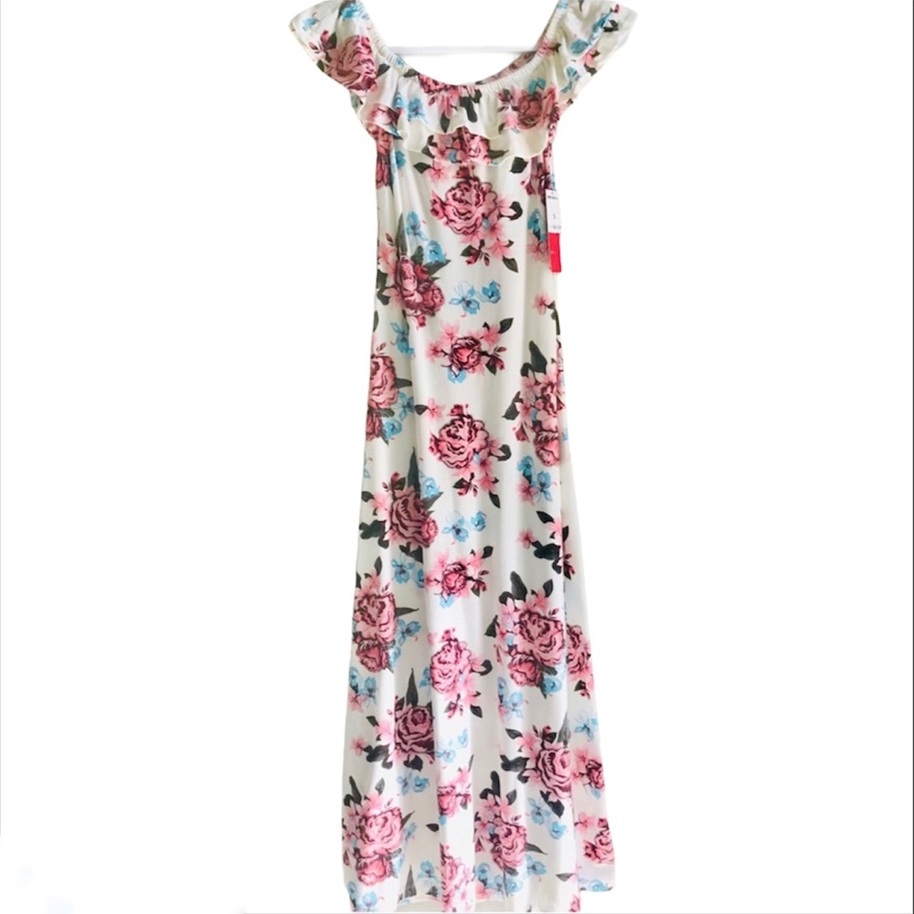 Floral Maxi Dress Ruffle Shoulder
